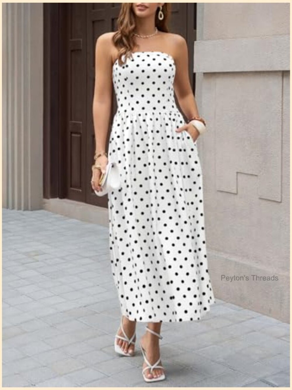 Strapless Smocked Tube Top Maxi Dress with Pockets Flowy Summer - Picture 5 of 7